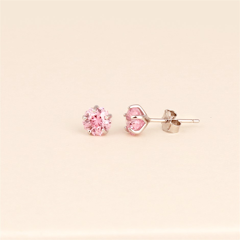 925 Sterling Silver Round Stud Earrings- Pink