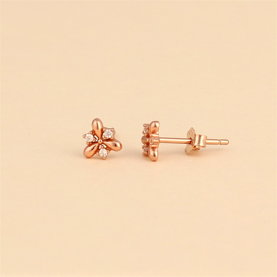 925 Sterling Silver Floral Dainty Stud Earrings- Rose Gold Plated