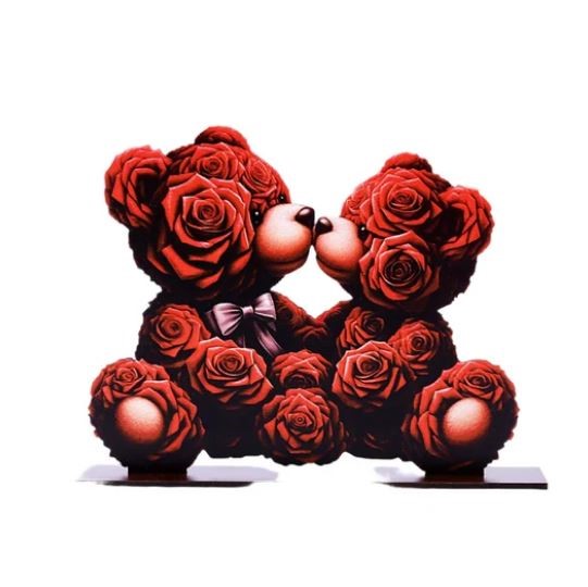 Romantic Wooden Rose Bear Ornament
