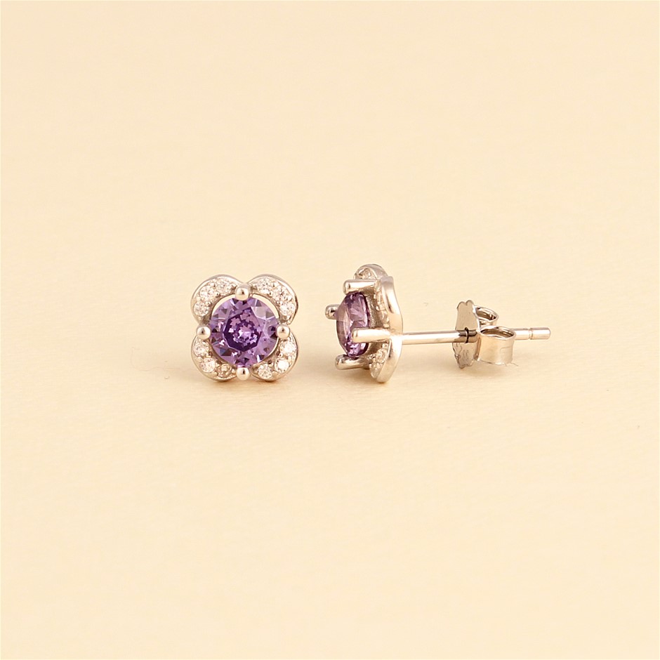 925 Sterling Silver Stud Earrings- Purple