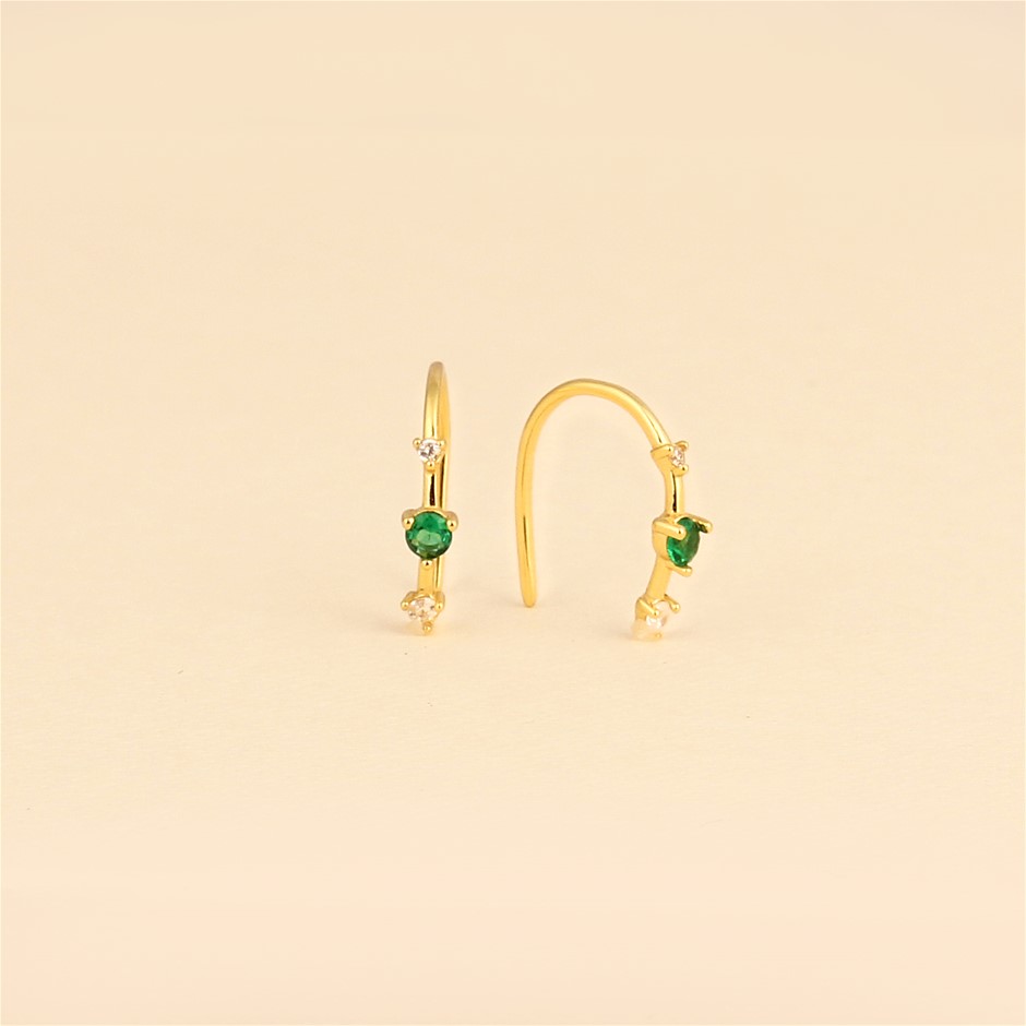 Huggie Hoop 925 Sterling Silver C Shaped Earrings- 18K Gold Plated