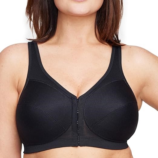 GLAMORISE Women's MagicLift Front Close Bra, Size 54B, Black.