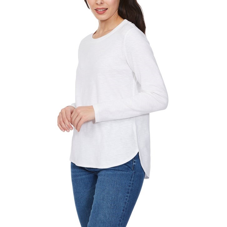 4 x KSIGNATURE Women's Long Sleeve Slub Tee, Size L, 100% Cotton, White. NB