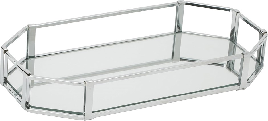 HOME DETAILS Octangular Chrome Vanity Tray, Glass Mirror Base.  Buyers Note