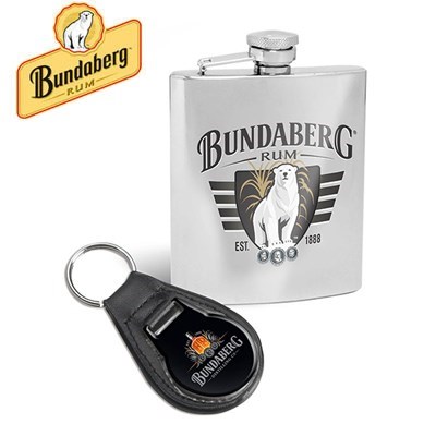 Bundaberg Rum Hip Flask & Keyring Gift P