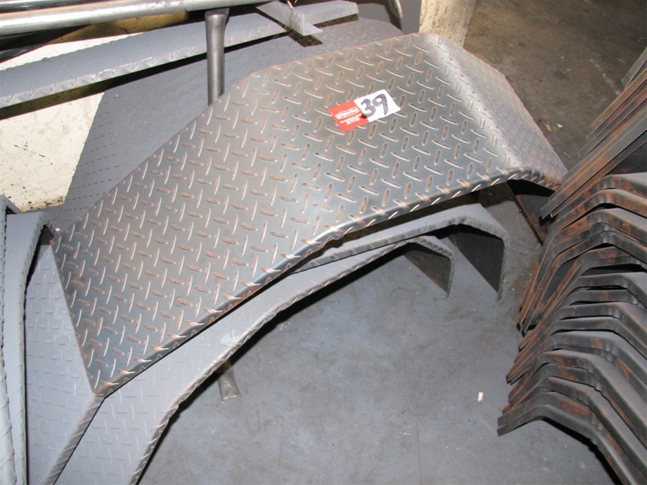 2 x trailer mud guards, single wheel prefabricated checker plate mild