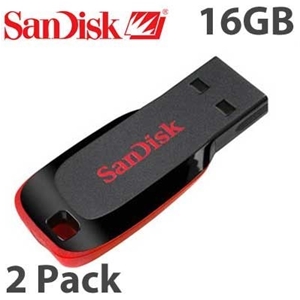 2 Pack - SanDisk 16GB Cruzer Blade USB F