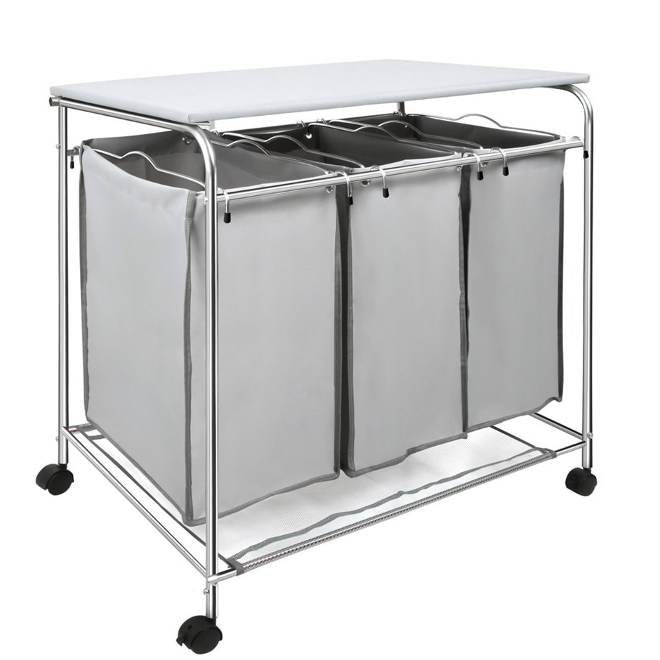 3 Compartment Laundry Cart Basket Trolle