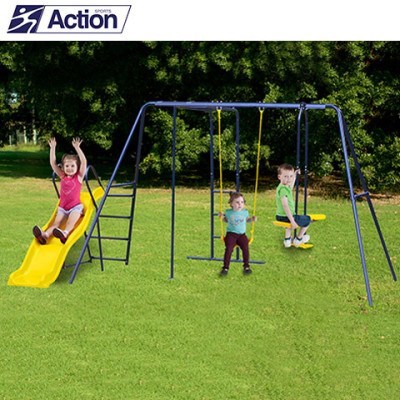 Action Sports 4 Unit Swing Set w Slide, 
