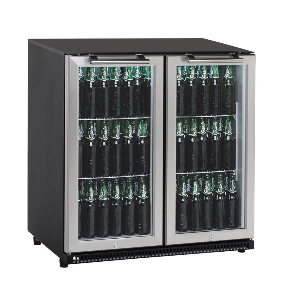 CyberCool 210L Two Door Under Bench Drinks Bar Fridge Stainless Steel