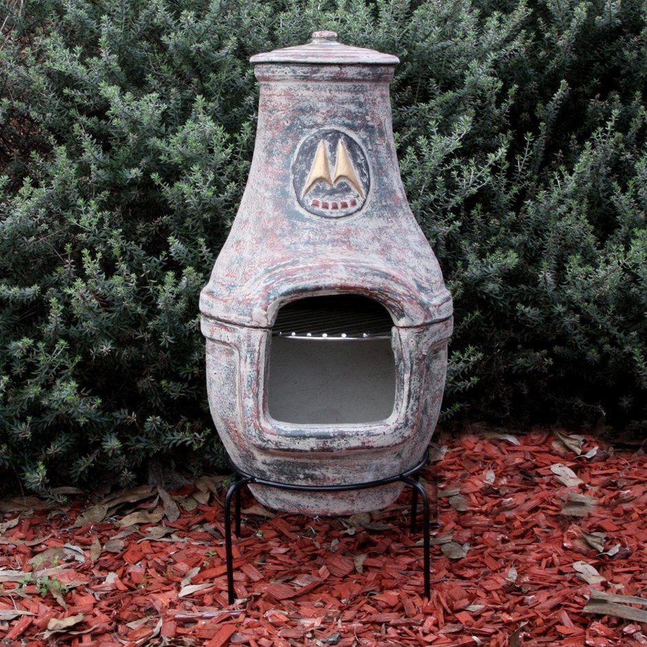 Rustic Clay Chiminea with Stand and Gril