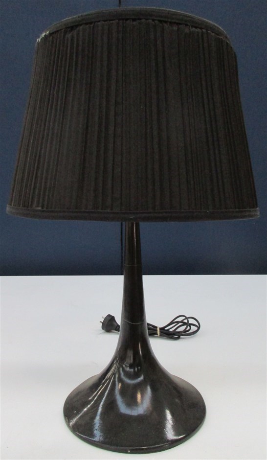 Black bedside lamp with pleated shade.Pleating loose Auction (0136