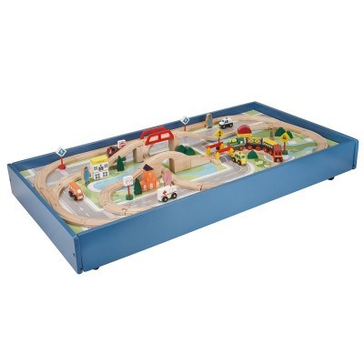 80pc Wooden Train Set with Rollaway Tabl
