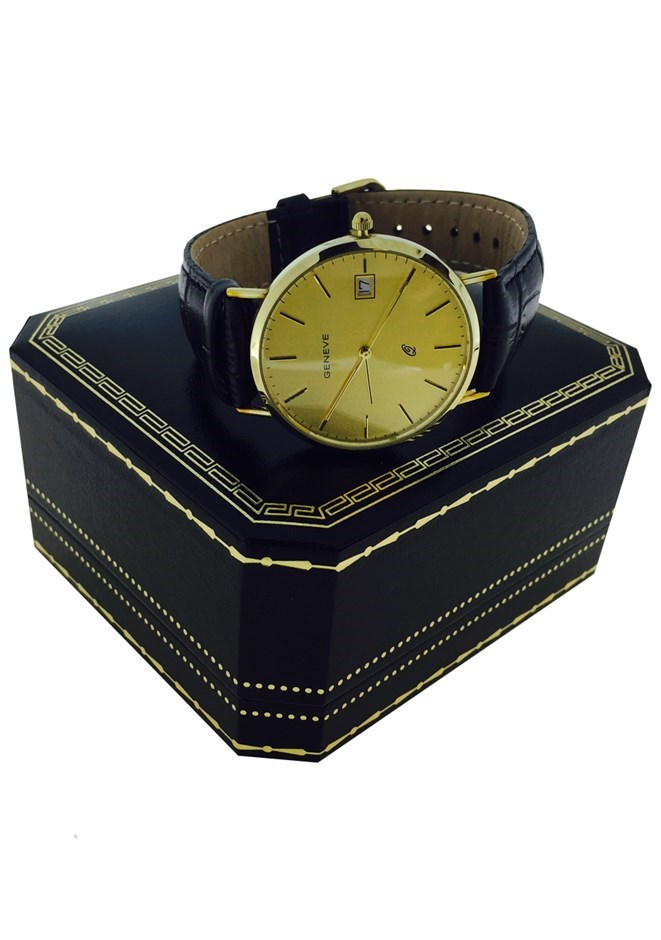 Geneve Mens Swiss Quartz 9ct Gold Case D