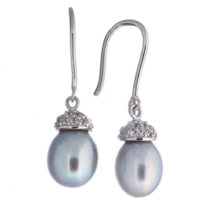 Grey Pearl & Cubic Zirconia Sterling Sil