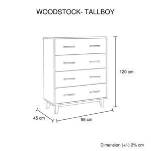 Tallboy with 4 Storage Drawers in Wooden
