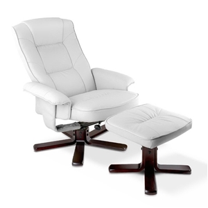 PU Leather Wood Armchair Recliner - Whit