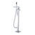 Square Chrome Floor Standing Mixer With Diverter & Handheld Shower(Brass)