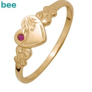 Bee Engraved Signet Ring with Ruby