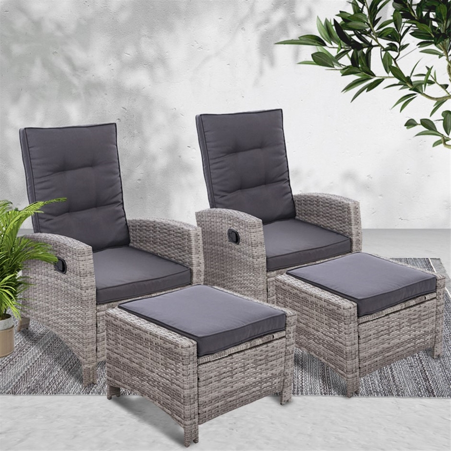 Gardeon 2pc Sun Lounge Recliner, Outdoor Furniture Wicker Recliner