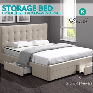 Levede Fabric Bed Frame Base, King Bed Frames With Storage Australia