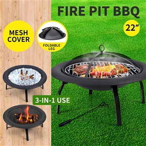 22" Portable Outdoor Fire Pit BBQ Grail 