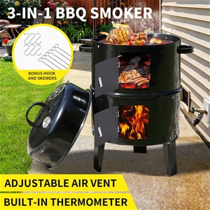 3in1 Charcoal BBQ Grill Smoker Portable 