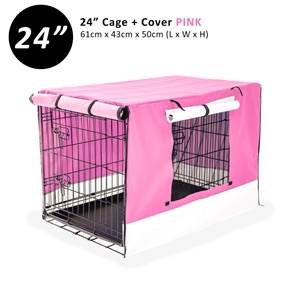 24" Foldable Wire Dog Cage with Tray + P