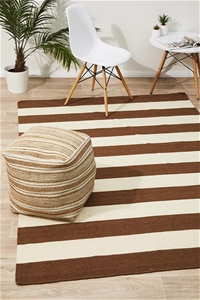 Large Taupe Handmade Wool Striped Flatwo