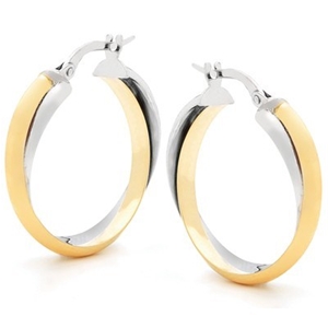 9ct Two-Tone Gold Half Round Double Hoop