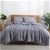 Natural Home Classic Pinstripe Linen Quilt Cover Set Queen Bed Navy/White