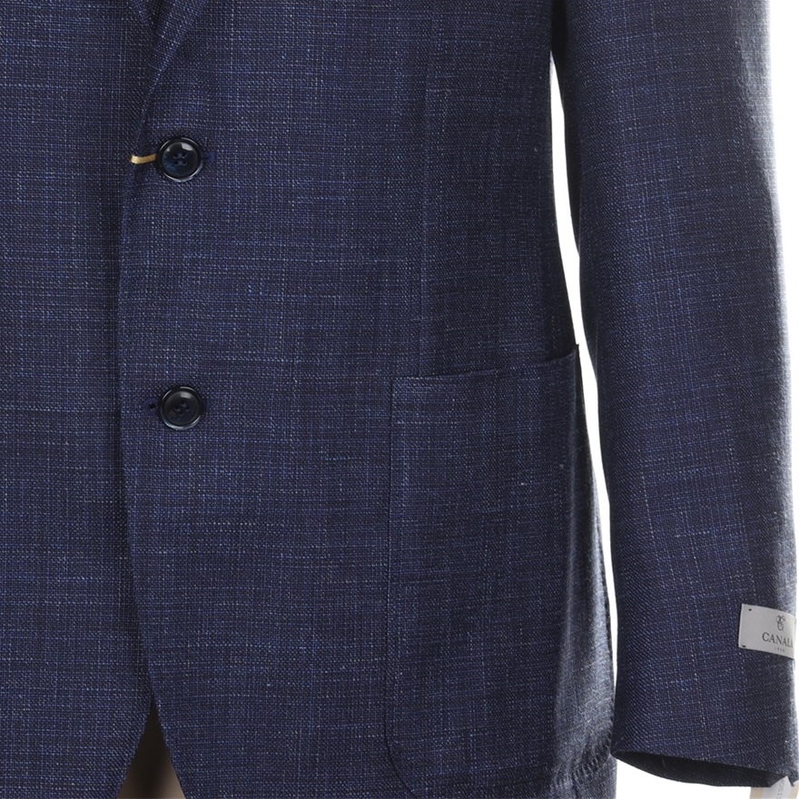 CANALI Men`s Sports Jacket, Size 40R, Wool Blend, Navy Blue Pattern ...