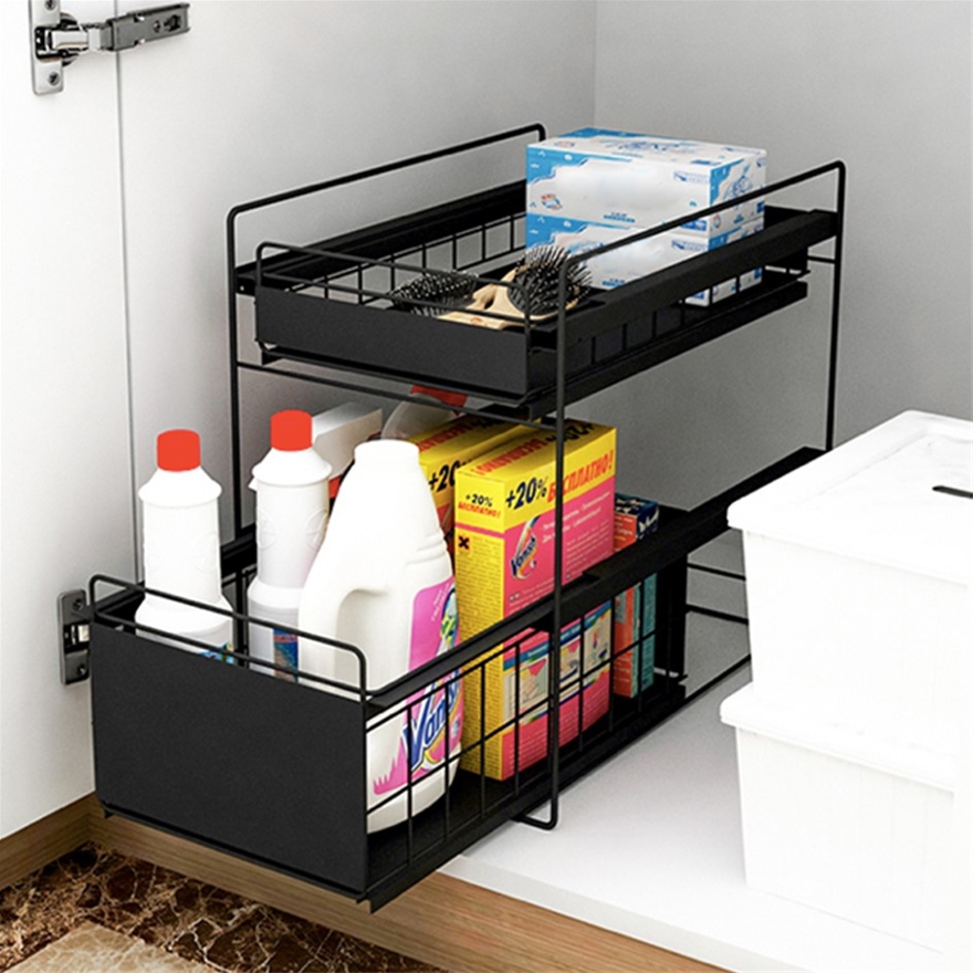 LOTTS 2-Tier Shelf Storage Rack with Professional Double Shelf and Pull Out Two Tier Sliding Under Cabinet Organizer Sliver 
