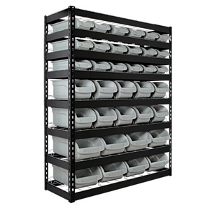 Solid Steel Storage Rack w/ 36 Plastic B
