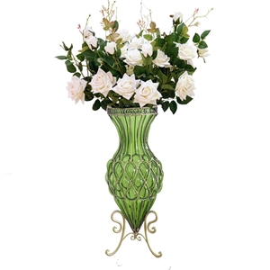 SOGA 67cm Green Glass Floor Vase and 12p