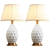 SOGA 2x Textured Ceramic Oval Table Lamp with Gold Metal Base White