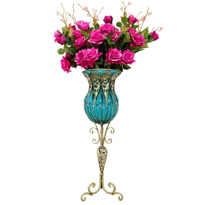 SOGA 85cm Blue Glass Floor Vase and 12pc