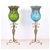 SOGA 85cm Green Glass Floor Vase and 12pcs Blue Artificial Fake Flower Set