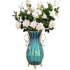 SOGA 51cm Blue Glass Floor Vase & 12pcs 