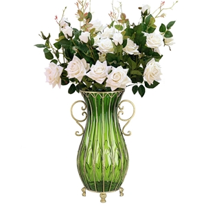 SOGA 51cm Green Glass Floor Vase & 12pcs