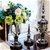 SOGA 2 x Clear Glass Flower Vase with Lid & Blue Flower Filler Vase Bronze
