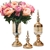 SOGA 2 x Clear Glass Flower Vase with Lid & Pink Flower Filler Vase Gold