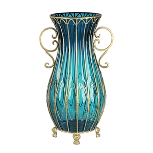 SOGA 50cm Blue Glass Oval Floor Vase wit
