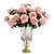 SOGA Glass Flower Vase with 4 Bunch 9 Heads Artificial Rose Set
