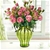 SOGA Glass Flower Vase with 10 Bunch 6 Heads Artificial Rose Set