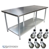 Unused 2134mm x 610mm Stainless Steel Bench Including 6 x Casters
