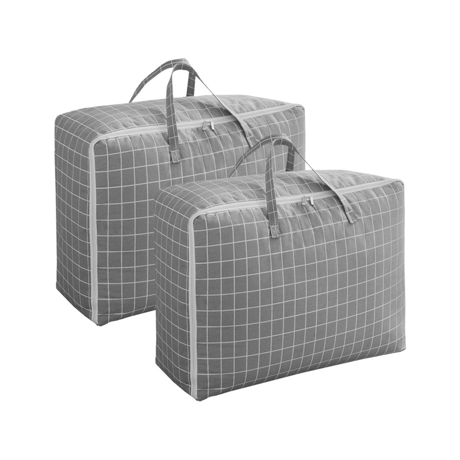 SOGA 2X Grey Plaid Med Storage Luggage Bag Double Zipper Foldable Organiser
