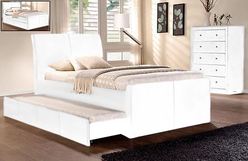 Lecca Pu Leather King Single Bed W, White Leather Trundle Bed