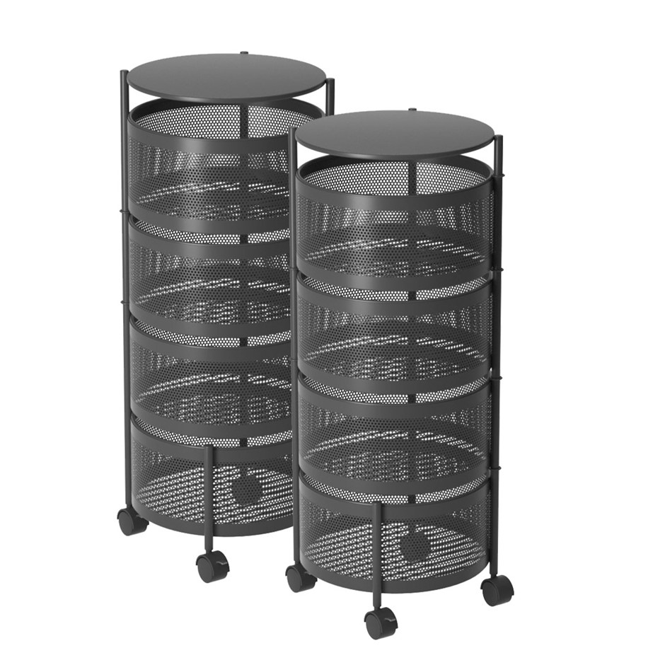 SOGA 2X 4 Tier Steel Round Rotating Kitchen Cart Multi-Functional W/ Wheels