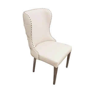 2X Studded Dining Chairs PU Beige & Silv